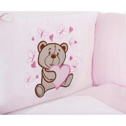 Bettumrandung für Beistellbett in Rosa mit Bär Stickerei Herz
