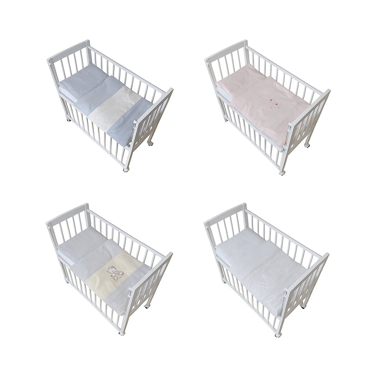 Beistellbett 40x90 mit verschiedenen Bettwäsche Varianten in Blau, Rosa und Beige