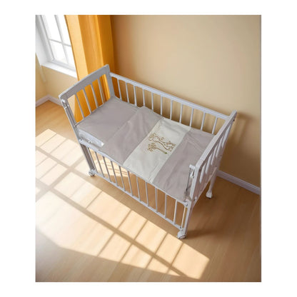 Beistellbett weiß 40x90 mit Bettwäsche Giraffe beige und Matratze