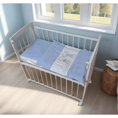 Beistellbett 40x90 weiß mit blauer Bettwäsche Set mit Tiermotiv