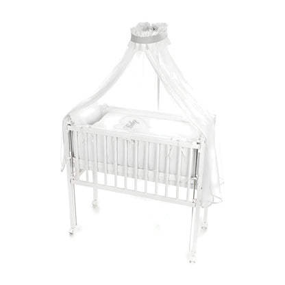 Beistellbett 40x90 cm Weiß mit Himmel, Schleifen, Matratze und Rollen