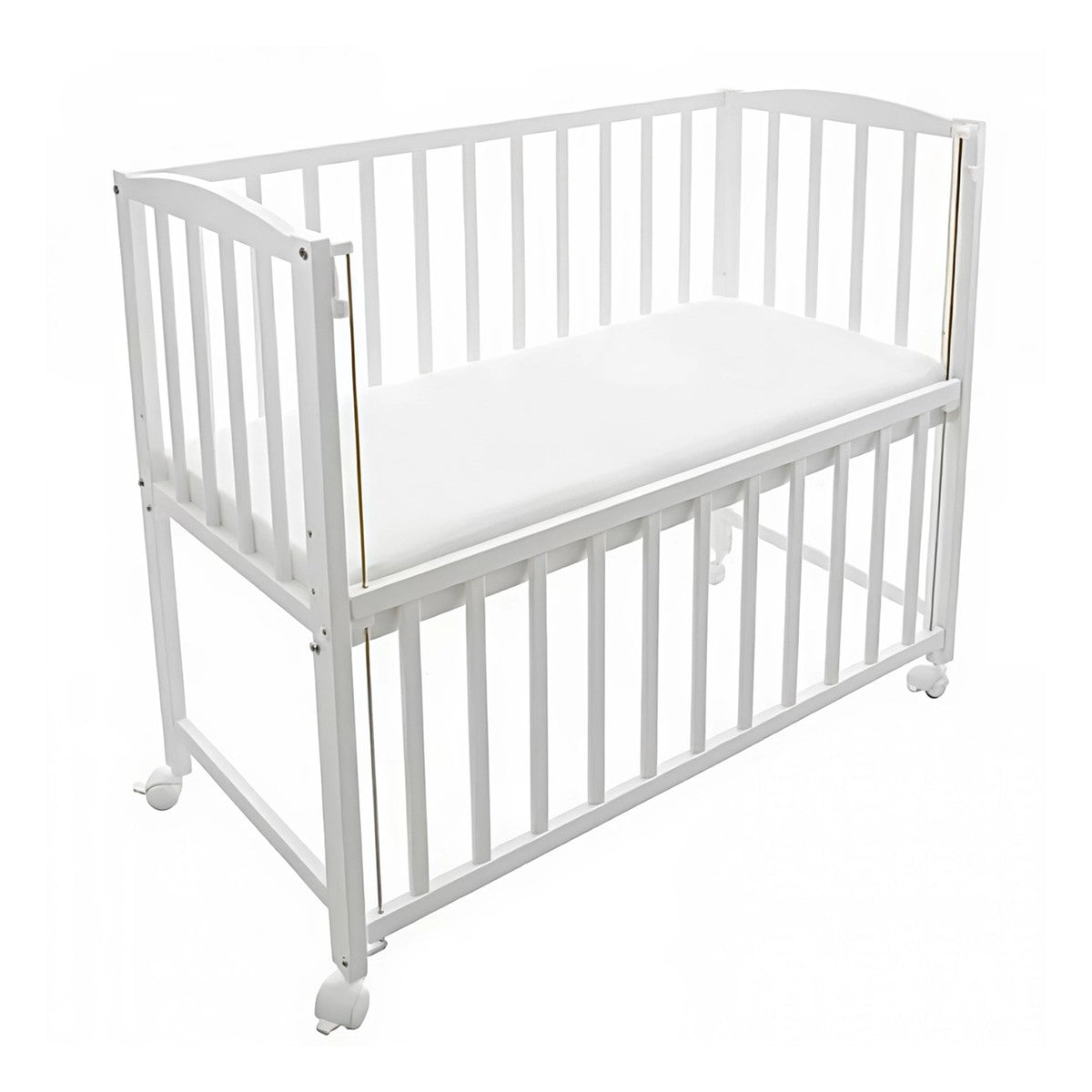 Beistellbett 40x90 weiß mit Matratze und Rollen