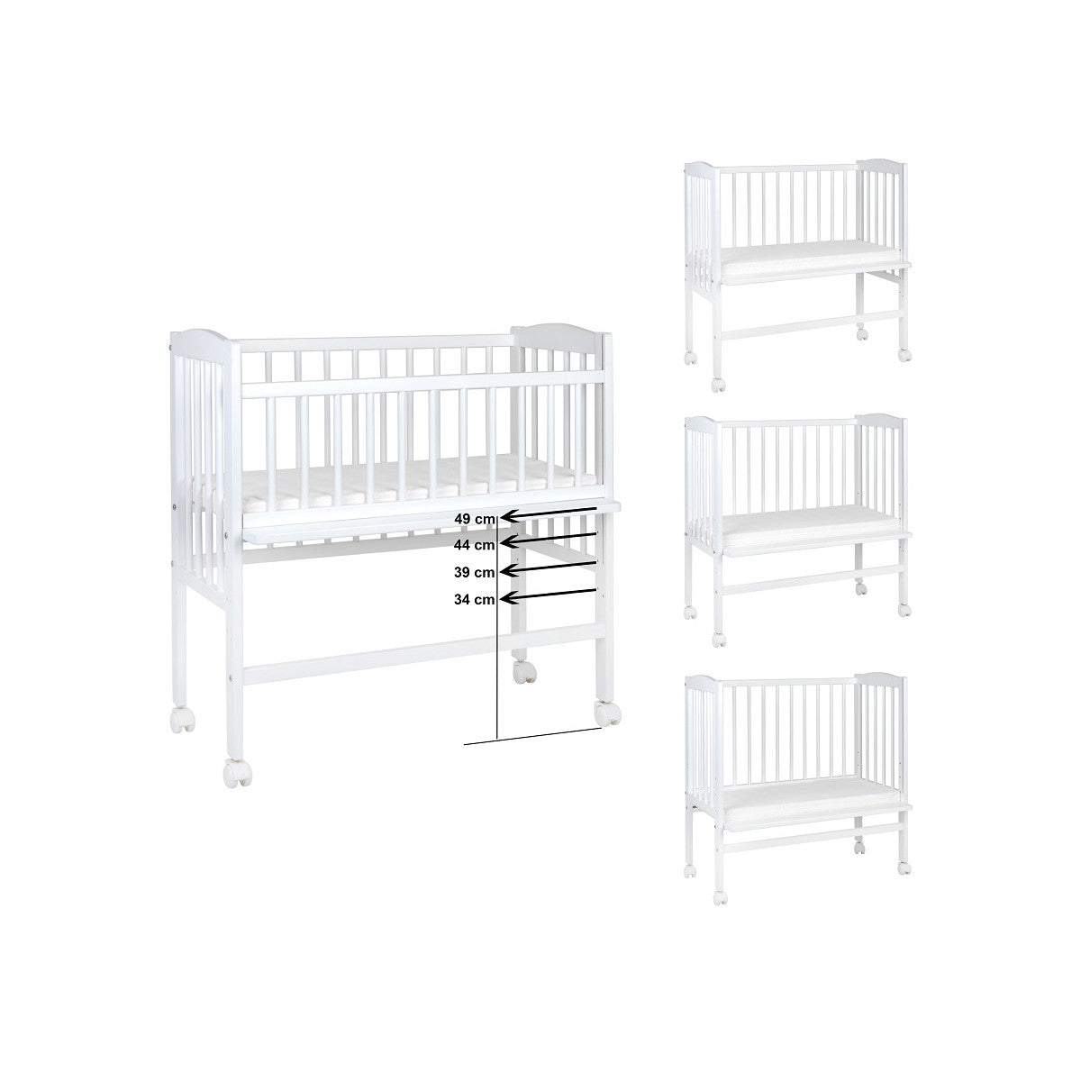 4in1 Beistellbett 40x90 cm aus massivem Kiefernholz mit Höhenverstellung