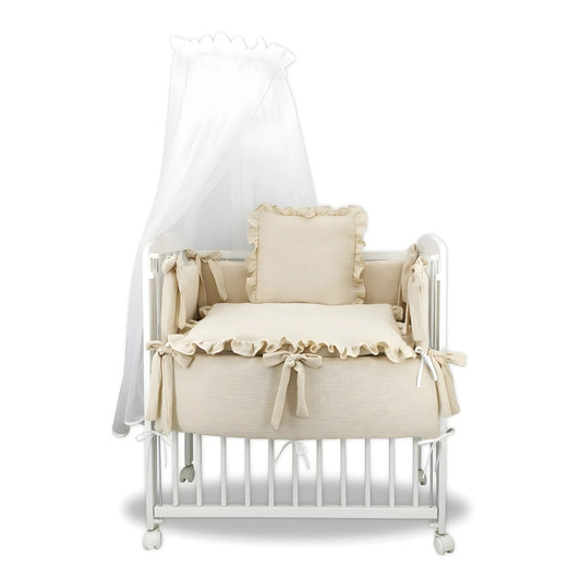 Beistellbett 90x40 Beige mit Musselin Bettset und Himmel