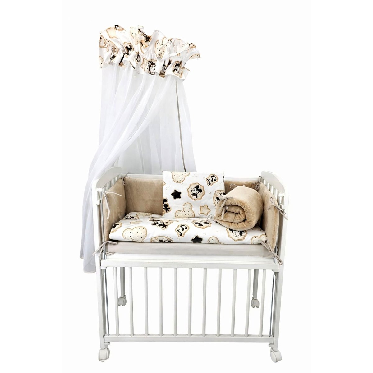 Beistellbett Baby 40 × 90 cm mit Himmel und Bettwaesche in Beige Nugatton