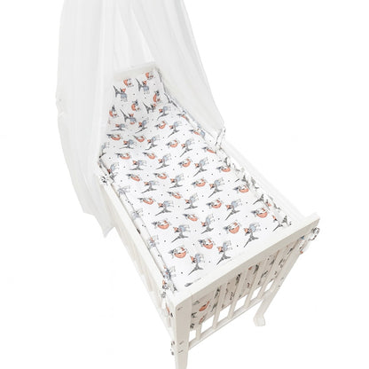 Babyhafen Beistellbett weiß mit Paris-Tierfreunde Bettwäsche und Himmel