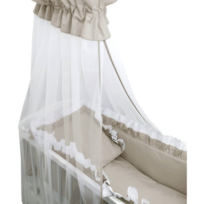 Beistellbett Baby in Beige mit Himmel und Spitze im Detail