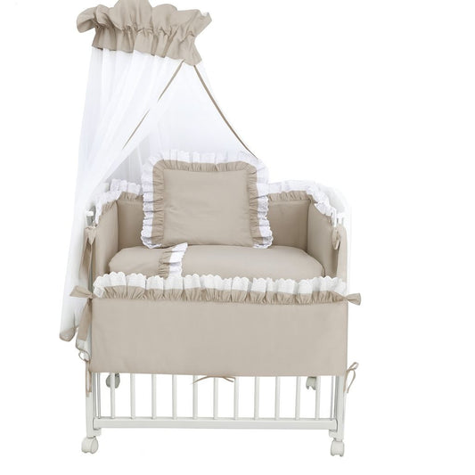 Beistellbett Baby Komplettset in Beige mit Spitze und Himmel