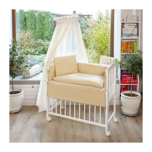 Babyhafen Beistellbett 3in1 in Beige mit Himmel und Rollen