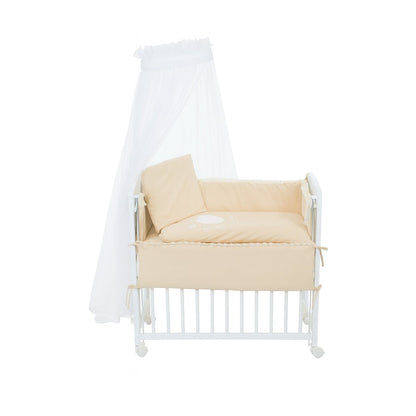 Beistellbett Babyhafen in Beige mit Matratze und weißem Gestell