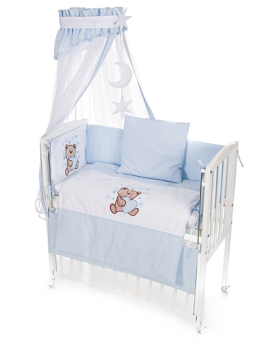 Beistellbett, weiß Boxspring inkl. textiler Ausstattung Teddy blau - babyhafen.de 