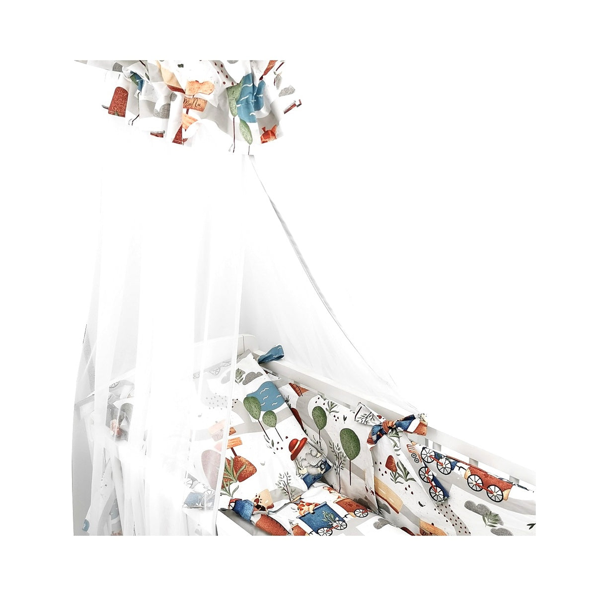 Baby Wiege mit Tiermotiv und Eisenbahn Design