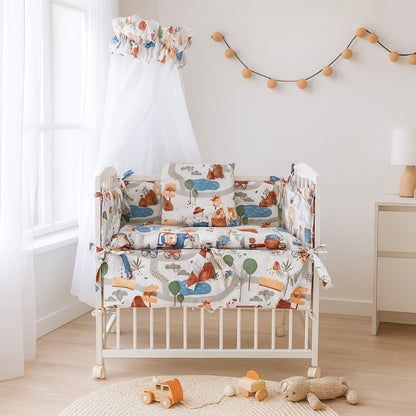 Babybett 90x40 mit bunter Bettwäsche im Tierdesign für das Kinderzimmer