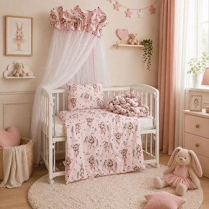 Beistellbett Baby 90x40 rosa Komplettset Little Ballerina mit Himmel, Matratze und Bettwäsche im Mädchenzimmer