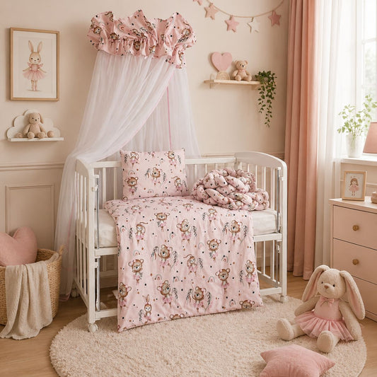 Beistellbett Baby 90x40 rosa Komplettset Little Ballerina mit Himmel, Matratze und Bettwäsche im Mädchenzimmer
