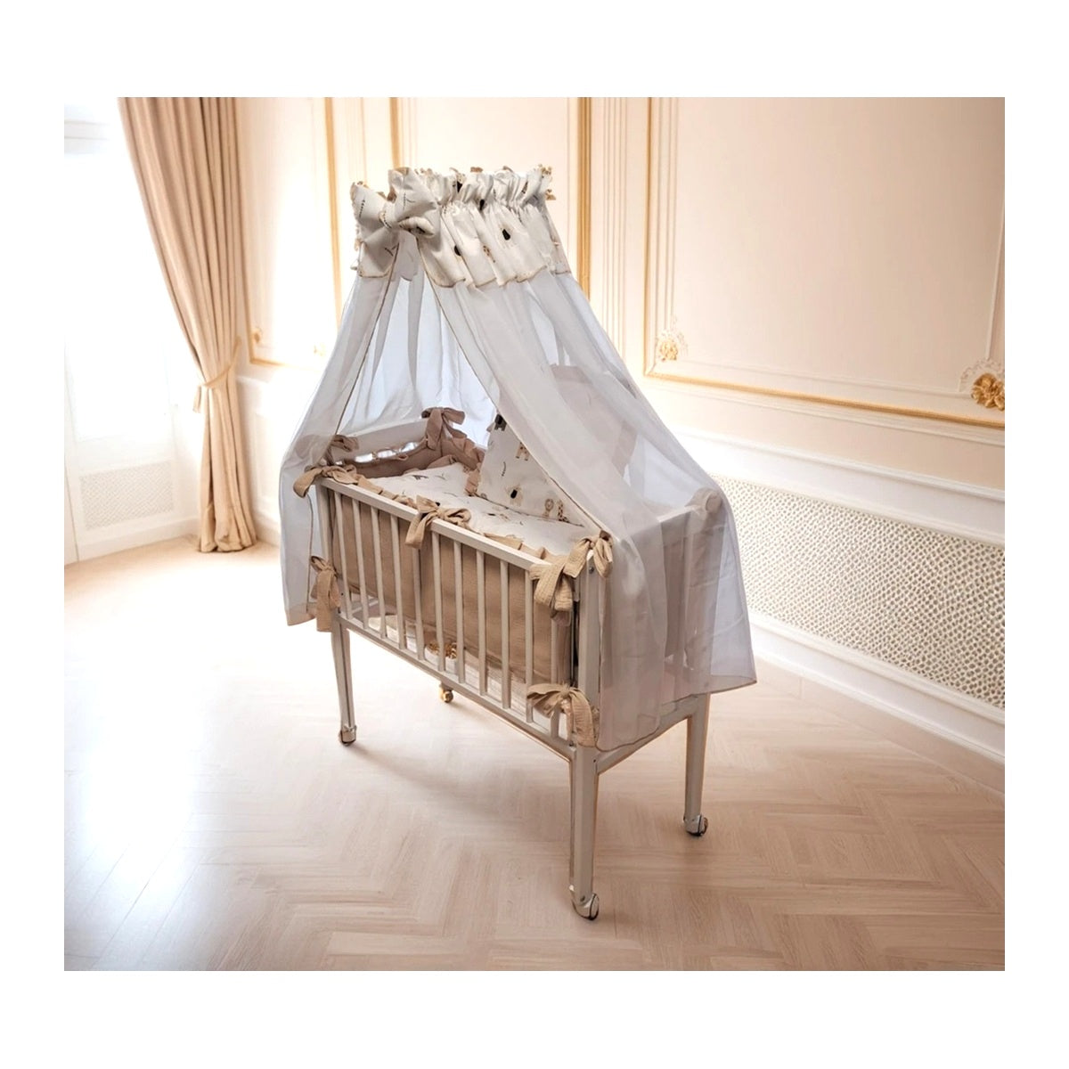 Babybett 3in1 Musselin Safari – Beistellbett & Stubenwagen ab Geburt - babyhafen.de 