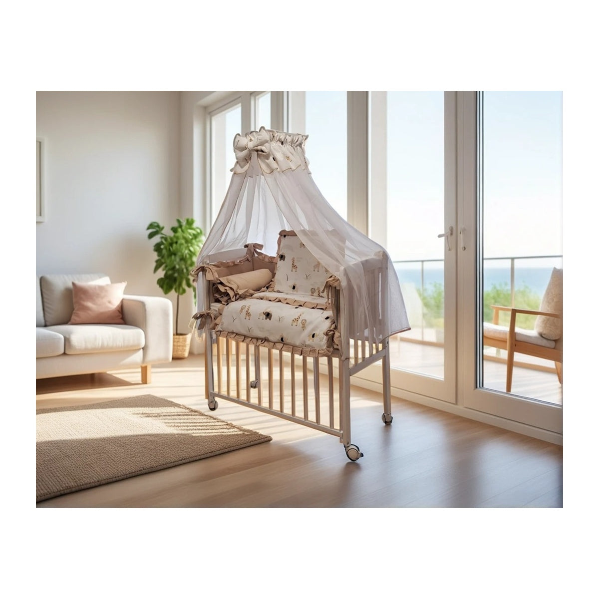 Babybett 3in1 Musselin Safari – Beistellbett & Stubenwagen ab Geburt - babyhafen.de 
