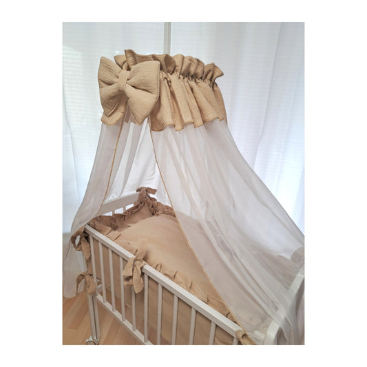 Babybett 3in1 Musselin Beige – Beistellbett & Stubenwagen ab Geburt - babyhafen.de 