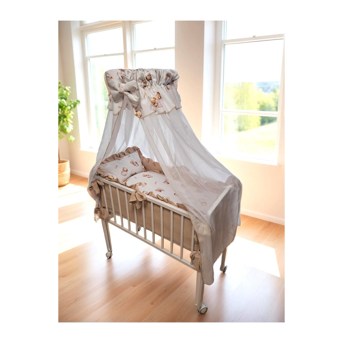 Babybett 3in1 Musselin Beige – Beistellbett & Stubenwagen Teddybär - babyhafen.de 