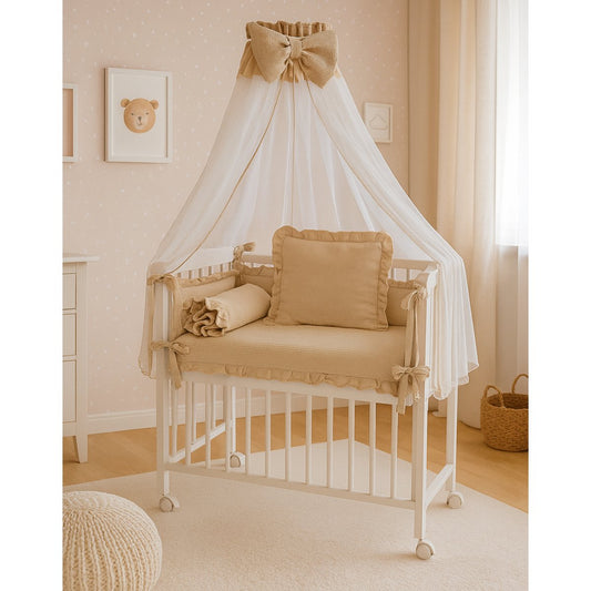 Babybett 3in1 Musselin Beige – Beistellbett & Stubenwagen ab Geburt - babyhafen.de 