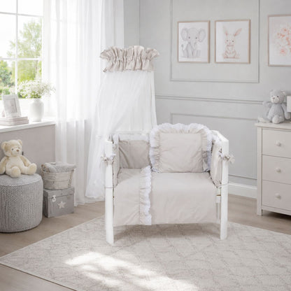3in1 Beistellbett Royal Grau im stilvollen Babyzimmer mit Bettwäsche, Nestchen und Baldachin 90x40 cm