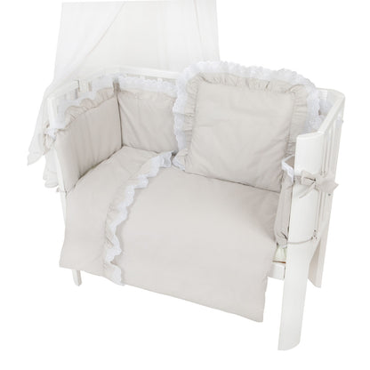 3in1 Beistellbett Royal Grau 90x40 cm mit Bettwäsche, Nestchen und Spitzenverzierung