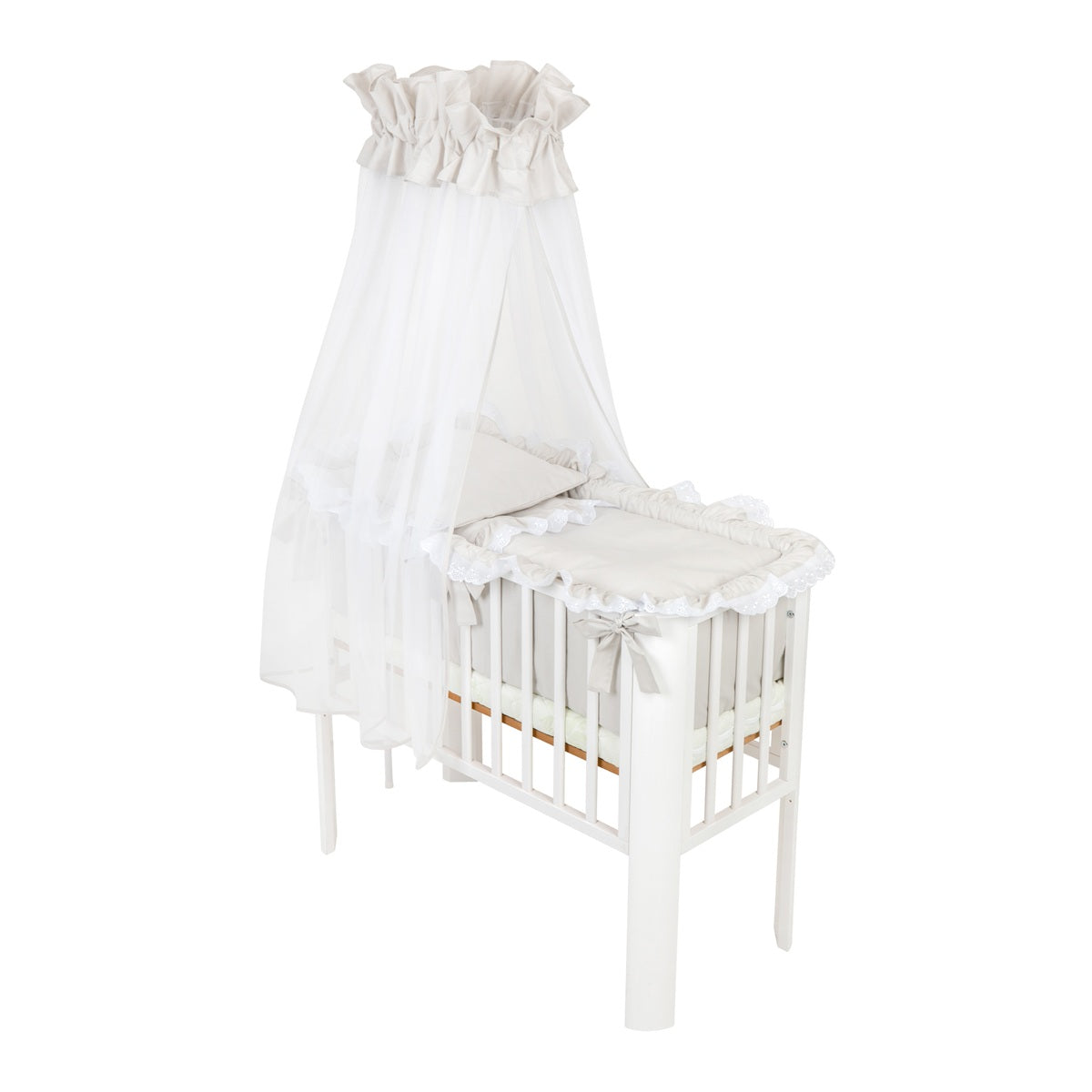 3in1 Beistellbett Royal Grau 90x40 cm mit Baldachin, Nestchen und Bettwäsche