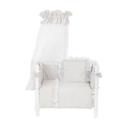 3in1 Beistellbett Royal Grau 90x40 cm mit Rüschen, Nestchen, Bettwäsche und Baldachin