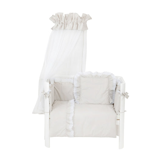 3in1 Beistellbett Royal Grau 90x40 cm mit Rüschen, Nestchen, Bettwäsche und Baldachin
