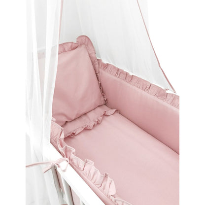 Beistellbett Royal Rosa Spitze Bettwäsche Detail mit Rüschen und Baldachin