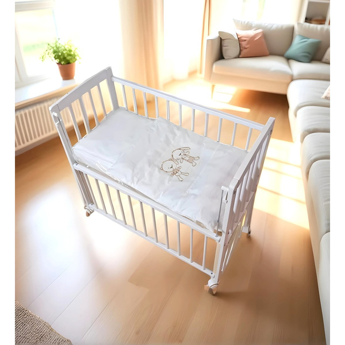 Beistellbett Weiß 40x90 inkl. Matratze & Bettwäsche Set – Viele Farben - babyhafen.de 