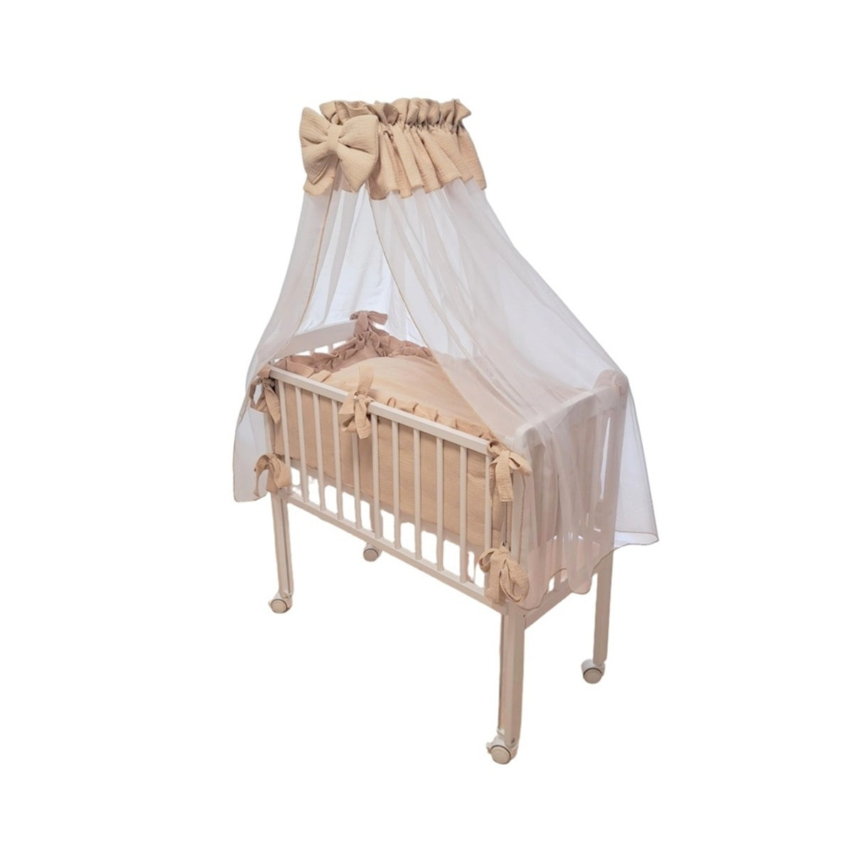 Babybett 3in1 Musselin Beige – Beistellbett & Stubenwagen ab Geburt - babyhafen.de 