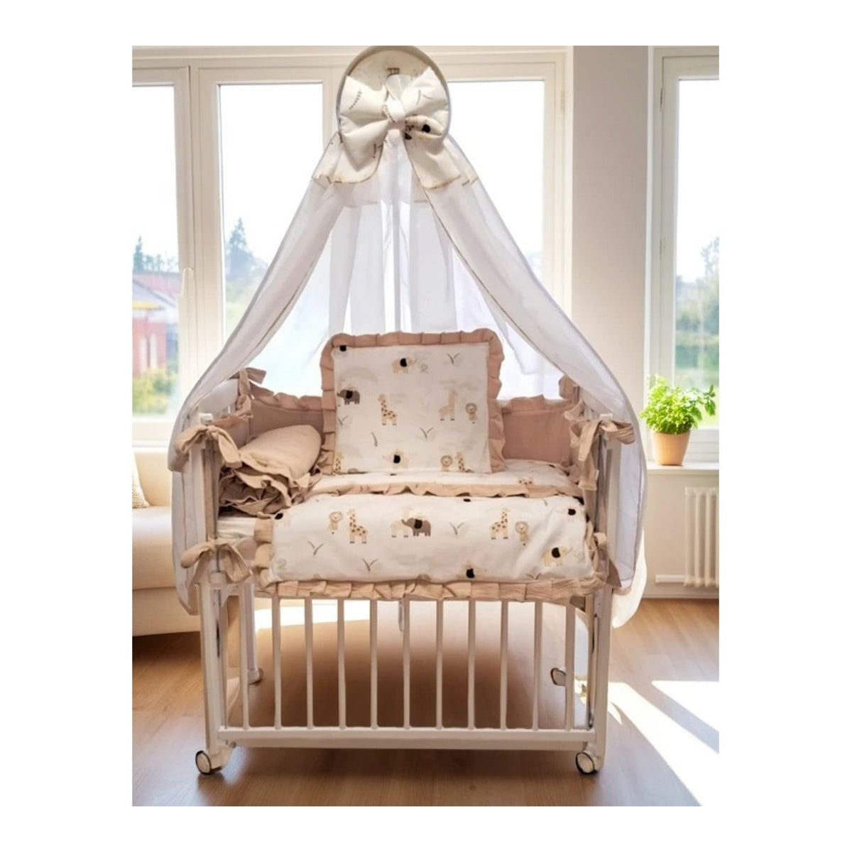 Babybett 3in1 Musselin Safari – Beistellbett & Stubenwagen ab Geburt - babyhafen.de 