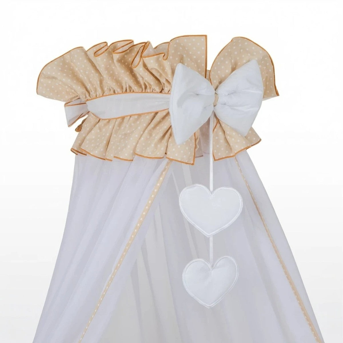 Betthimmel Babybett Beige mit Schleife und Herz Dekoration für Babybett 60x120