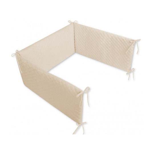 Schützendes Bettnestchen Beige Samt mit Bändern für Babybett