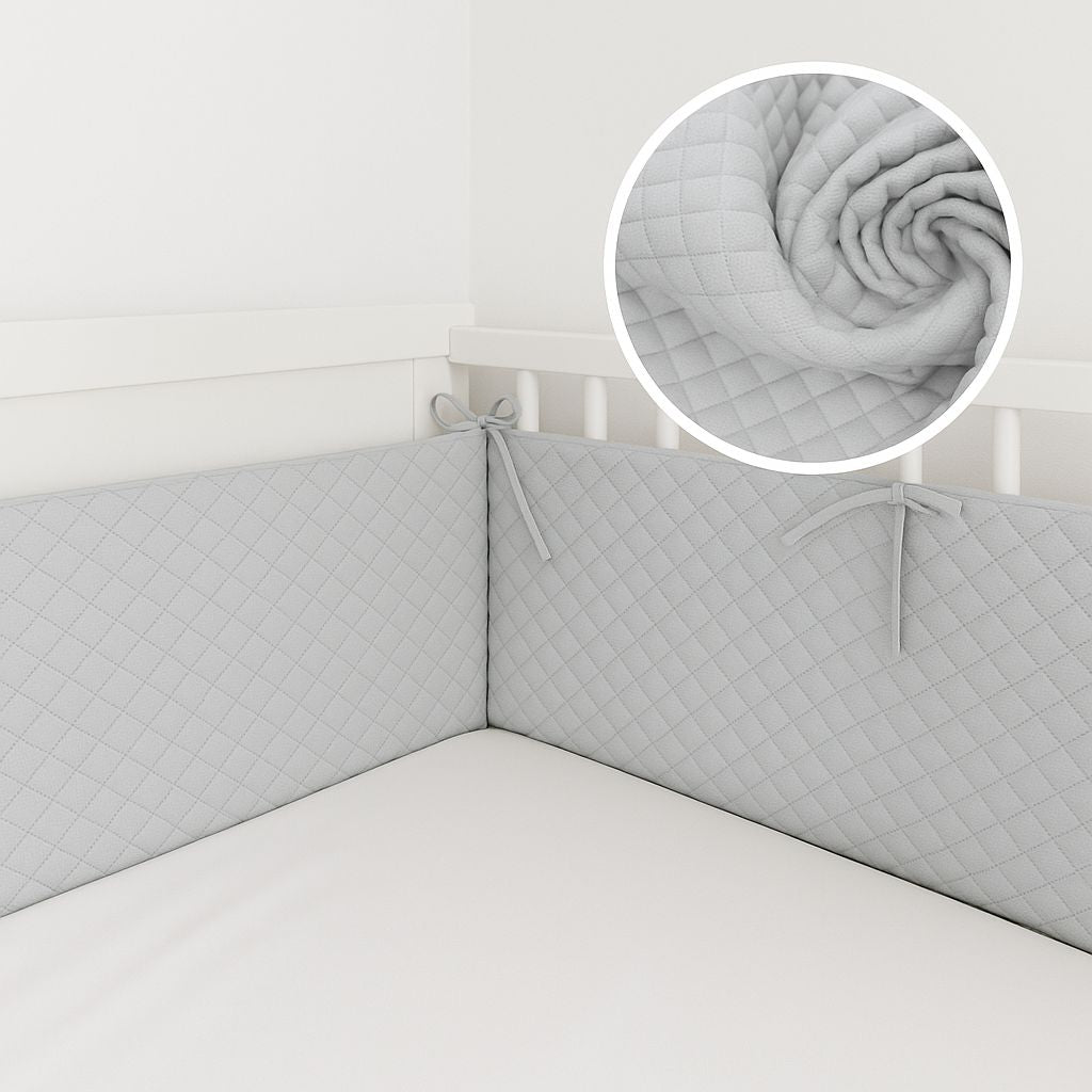Babybett Nestchen Samt Grau gesteppt weich gepolstert_Bettumrandung