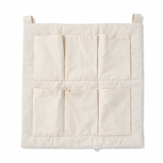 Betttasche Baby aus Baumwolle in Beige mit mehreren Aufbewahrungstaschen