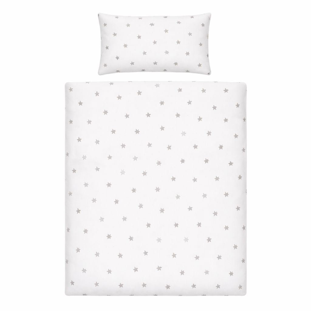 Babybettwäsche 2-teilig 100x135 cm – Weiß mit grauen Sternen