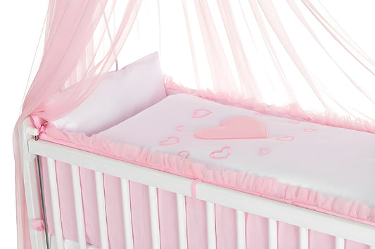 Mobiles Beistellbett 90x40 mit Rollen Komplett Herzen rosa - babyhafen.de 