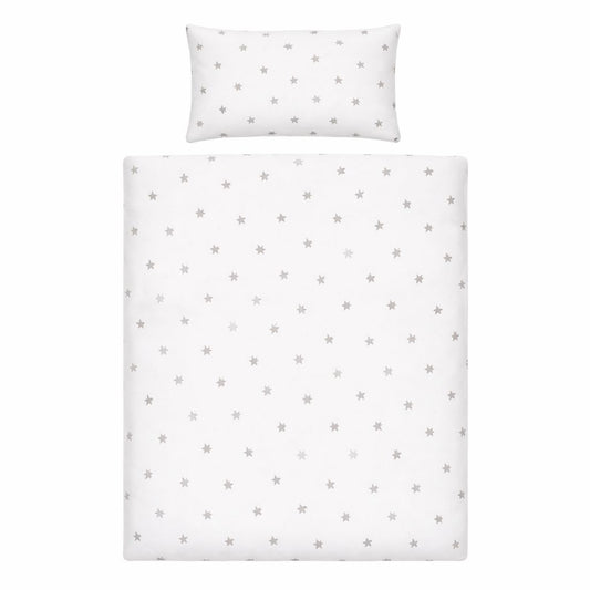 Babybettwäsche 2-teilig 100x135 cm – Weiß mit grauen Sternen