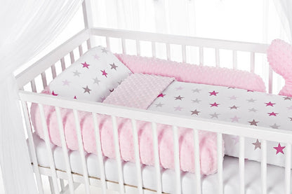 Hausbett Kinderbett 120x60 Matratze Minky Bettset Sterne Rosa - babyhafen.de 