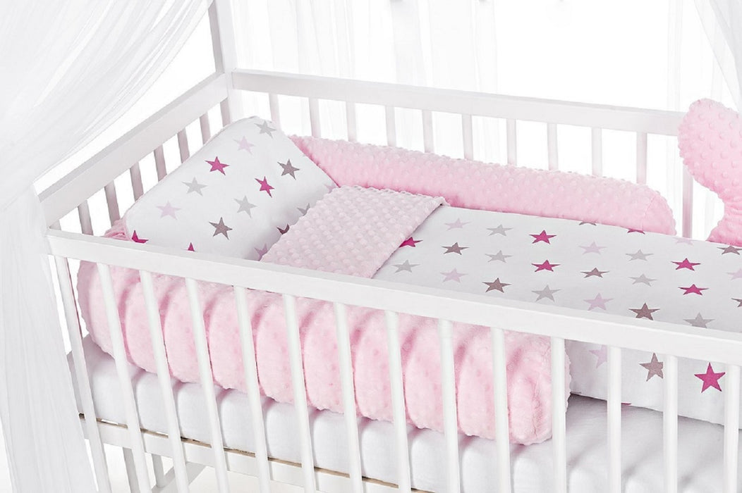 Hausbett Kinderbett 120x60 Matratze Minky Bettset Sterne Rosa - babyhafen.de 