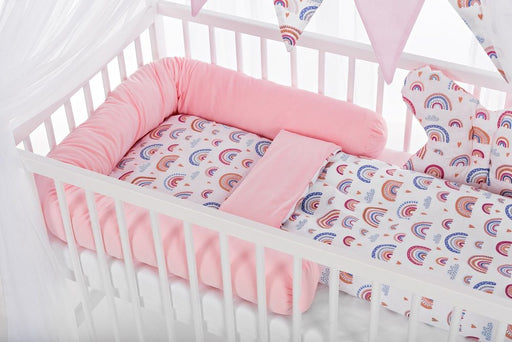 Baby Hausbett 120x60 Matratze Minky Bettset Regenbogen rosa - babyhafen.de 