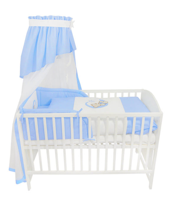 Komplettbett 120 × 60 Babybett Teddy auf dem Mond, blau - babyhafen.de 