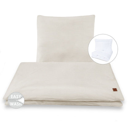 Babybett Bettwäsche Set Decke und Kissen Sweater Beige – pflegeleicht und weich, babyhafen.de