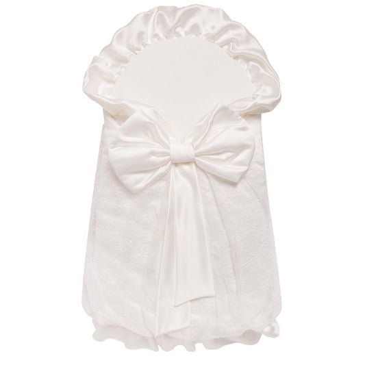 Elegantes Taufkissen in Weiß mit großer Satin-Schleife für Babys