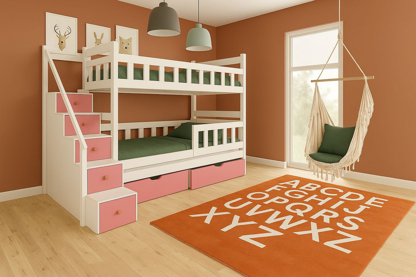 Etagenbett „DreamSteps 90x190“ – Massivholz Kinderbett mit Treppe & Schubladen