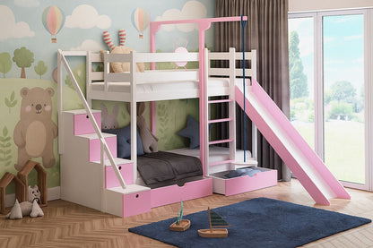 Etagenbett Spassinsel Abenteuer 200x90 mit Rutsche, Treppe & Stauraum aus Massivholz