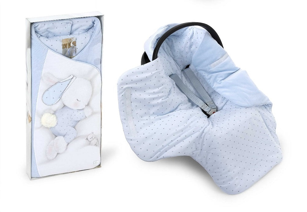 Babyfußsack für Babyschale Kinderwagen Blau Hase - babyhafen.de 