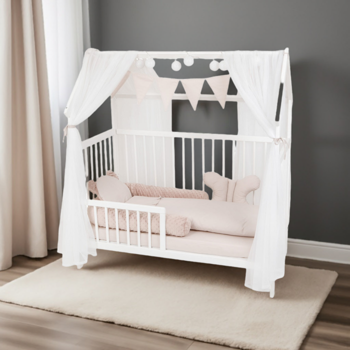 Royal Beige Komplett 2in1 Hausbett mit Schutzgitter - babyhafen.de 